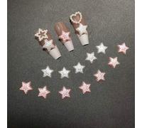 Shein 100 piezas mixtas de adornos de uñas de resina con perlas falsas, estilo elegante con rayas blancas y rosas, forma de estrella, ballerina, ovalada y a