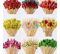 Shein 100 piezas Palillos de frutas, palillos de bambú, palillos de flores, tenedores de frutas, palillos de arte creativos, palillos de decoración de bambú