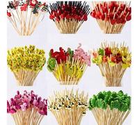 Shein 100 piezas Pinchos de fruta, Pinchos de bambú, Pinchos de flores, Tenedores de fruta, Palillos de dientes de arte creativos, Palitos de bambú decorati