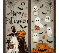 Shein 102 piezas Pegatinas de ventana de Halloween, Fantasma vintage, Calabaza malvada, Patrones de murciélagos, Reutilizables, Adecuadas para suministros d