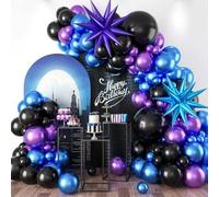 Shein 105 piezas Kit de arco de globos en negro, morado y azul, set de guirnalda de globos metálicos morados y azules con globos en forma de estrella, adecu