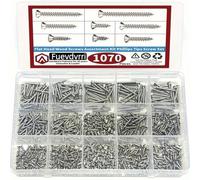 Shein 1070 piezas Juego de surtido de tornillos de madera, Juego de tornillos de madera con puntas, Tornillos, Tornillos de cabeza plana surtidos M2 X 4/5/6