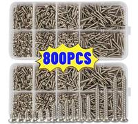 Shein 1070 piezas Juego de surtido de tornillos de madera, Juego de tornillos de madera con puntas, Tornillos, Tornillos de cabeza plana surtidos M2 X 4/5/6