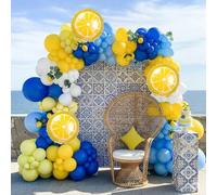 Shein 108 piezas Decoraciones de limón con kit de guirnalda de globos azul real, amarillo y blanco para la última tostada en la de Amalfi, despedida de solt