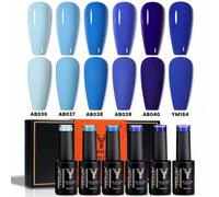 Shein 10ML 6 Colores Esmalte de Uñas en Gel Azul, Azul Cielo Azul Real Primavera Verano Gel de Uñas Semi-Permanente Remover con Empapado UV/LED Decoración d