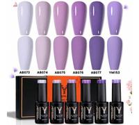 Shein 10ML 6 Colores Púrpura Esmalte de Uñas en Gel, Púrpura Lavanda de Primavera Verano desde Claro a Oscuro, Remojo Fuera, Pigmento Rico, Bajo Olor, Gel B