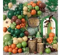 Shein 110 piezas Conjunto de arco y corona de globos con diseño de dinosaurios, que incluye una mezcla de globos verdes, marrones y naranjas. Opción ideal p