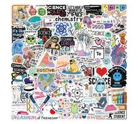 Shein 110 piezas Pegatinas de dibujos animados de laboratorio de ciencia, garabatos de biología, calcomanías de vinilo resistentes al agua, para botellas de