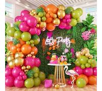 Shein 112 piezas Kit de arco de globos rosa y naranja, guirnalda de globos rosa intenso, naranja y melocotón, globos de látex fucsia y magenta para decoraci