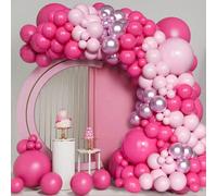 Shein 114 piezas Conjunto de globos de látex color rosa metálico y rosa macaron, que incluye 112 globos y 2 accesorios de globos, decoración perfecta para c