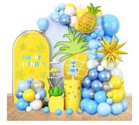 Shein 118 piezas Decoraciones de globos con tema de piña de esponja, incluyendo globos de color azul neón, amarillo, blanco, transparente, azul loro, azul m