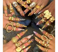 Shein 12/10/7/6/5 piezas Juego de anillos grandes y gruesos de estilo metálico minimalista con diseños vintage, elegantes y sofisticados, con múltiples elem
