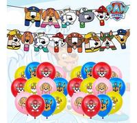 Shein 12/16/25 piezas Conjunto de decoración de fiesta de cumpleaños con temática de Paw Patrol, que incluye banderines, globos y telón de fondo, adecuado p
