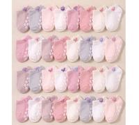 Shein 12/24 pares de calcetines con lazo antideslizantes que se mantienen en su lugar, para niñas pequeñas que empiezan a caminar, suaves, transpirables y e