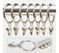 Shein 12/24 piezas de anillos de cortina de metal plateado con clips, diámetro interior de 2,5 cm, clips de cortina de metal/hebillas de anillo de cortina,