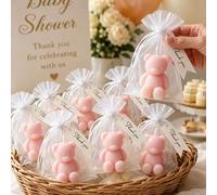 Shein 12/6/1 Set de Velas Perfumadas con Forma de Oso de Peluche para Baby Shower (Incluye Bolsa de Organza y Etiqueta de Agradecimiento), Adecuado para Reg