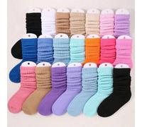 Shein 12/6/3/1 par de calcetines arrugados de colores aleatorios para niñas pequeñas e infantes, calcetines largos tipo tripulación para niños y niñas, calc