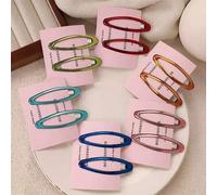 Shein 12/6 piezas Clips ovalados geométricos de aceite de goteo translúcido y colorido, Clips lindos para el flequillo/cabello de niñas, Adecuado para maest