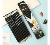 Shein 12 lápices negros 2B con borrador y 1 sacapuntas, dedicados para el aprendizaje y los exámenes de los estudiantes, set de útiles escolares de lápices,