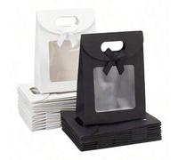 Shein 12 paquetes de bolsas de regalo elegantes en negro y blanco con ventanas transparentes, bolsas de papel para obsequios con asas y lazos, versátiles pa