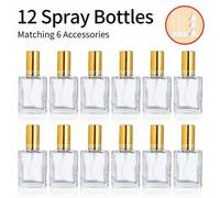 Shein 12 piezas + 6 piezas de accesorios Botellas de spray de perfume transparentes, Atomizadores de rocío fino de vidrio de 15 ml con 12 botellas de spray,