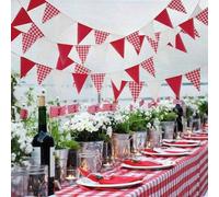 Shein 12 piezas/bolsa Banderín a cuadros rojos y blancos, guirnalda de banderines triangulares para decoración de bodas, cumpleaños, carnavales, Navidad, ex
