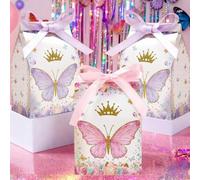 Shein 12 piezas Caja de regalo con forma de mariposa rosa y morada con cinta, Caja de regalo en forma de mariposa rosa y morada mixta, Suministros de embala