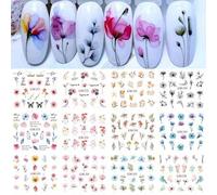 Shein 12 piezas Calcomanías de agua con estampado floral para uñas, calcomanías de arte de uñas con plantas tropicales, calcomanías de cobertura completa de
