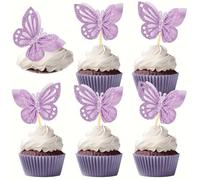 Shein 12 piezas de decoraciones para cupcakes con mariposas de doble capa, decoración para cupcakes con brillos 3D en forma de mariposa, decoración para coc