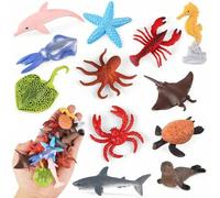 Shein 12 piezas de modelos de animales marinos simulados, que incluyen delfines, tiburones, morsas, caballitos de mar, cangrejos, tortugas, rayas y otros an