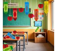 Shein 12 piezas Decoración colgante de Bienvenida de vuelta a la escuela, 6 piezas Decoración colgante de nido de abeja con forma de lápiz de colores, 6 pie
