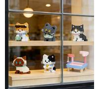 Shein 12 piezas Decoración de escritorio de gato de partícula micro linda/Material ABS/¡Juguete lindo para la punta de los dedos! Mini bloques de construcci