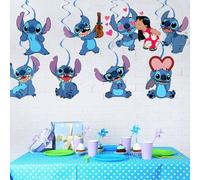 Shein 12 piezas Decoraciones colgantes de remolino de Stitch de Disney, serpentinas colgantes de papel de aluminio de Stitch para decorar el techo en fiesta