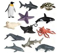 Shein 12 PIEZAS Juguetes modelo de imágenes de animales marinos, ballenas asesinas, tiburones, ballenas azules y otros animales marinos, juguetes de vida ma