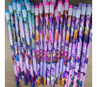 Shein 12 piezas Lápices de aprendizaje de K-Pop con goma de borrar en la parte superior, estilos aleatorios de papelería de K-Pop, Grupo de chicas de caza d