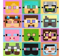 Shein 12 piezas Máscaras con temática de videojuego Minecraft Pixel Battle - Steve, Alex, Aldeano, Pasivo, Divertidos accesorios para fotos adecuados para v