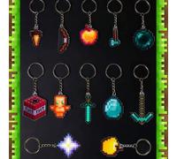 Shein 12 piezas Minecraft Artículos oficialmente autorizados de mi mundo Llavero acrílico Tótem de la inmortalidad Pico con strass y Cristal del Fin y otros
