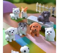 Shein 12 Piezas Modelo de perrito Mini Decoración de perros adorables de resina Estatuas de animales de peluche Corgi DIY Paisajes en miniatura Cuentos de h