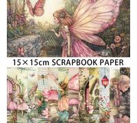 Shein 12 PIEZAS Pad de papel scrapbook vintage con diseños de hadas, de 5,9*5,9 pulgadas, con estampados de setas, flores y mariposas de hadas en un solo la