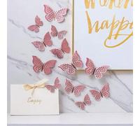 Shein 12 piezas Pegatinas de mariposa 3D huecas de doble capa en color oro rosa, pegatinas decorativas de papel de mariposa para decoración del hogar, pegat