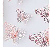 Shein 12 piezas Pegatinas de mariposa huecas 3D de oro rosa holográfico, pegatinas decorativas de papel creativo para decoración del hogar, pegatinas, decor