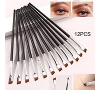 Shein 12 piezas Pincel delineador de ojos de hoja ultra fina, pincel de maquillaje de cerdas suaves, pincel portátil para cejas, herramienta de maquillaje m