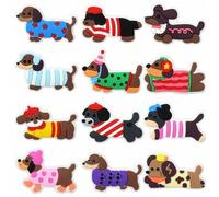 Shein 12 PIEZAS Serie Perro Salchicha, Decoraciones de Zapatos de Perro de PVC Suave - Perro Salchicha Lindo, con Ojos Expresivos y Ropa, Diseño Antidesliza