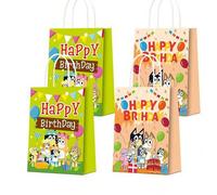 Shein 12 piezas/set Bolsas de papel con diseño de dibujos animados coloridos de la familia y amigos de Blueys para fiestas de cumpleaños y talla grande, bol