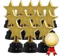 Shein 12 piezas Trofeo de plástico con forma de estrella dorada, trofeo de estrella pentagonal, accesorio para premios, adecuado para competencias deportiva
