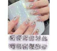 Shein 12 Rejillas Blancas Forma Mixta Rhinestone de Uñas Corazón Estrella Luna Flor Decoración de Cristal Brillo Lúcido Arte de Uñas Diy Accesorios de Manic