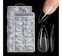 Shein 120/504 piezas Puntas de uñas de gel suave en forma de lágrima larga, extensiones de uñas falsas de cobertura completa transparente mate, uñas acrílic