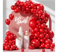 Shein 120 globos rojos de 18", 12", 10", 5" globos morados, set de guirnalda de arco, adecuado para fiesta de revelación de género, despedida de soltero, ca