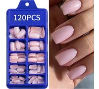 Shein 120 piezas de uñas postizas cortas y cuadradas de color rosa claro, uñas falsas de cobertura completa para decoración de dedos, uso diario de oficina
