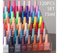 Shein 120 piezas Juego de esmalte de uñas en gel de 15ml Serie de 120 colores Acabado brillante otoñal Esmalte semipermanente con purpurina y lentejuelas Ju
